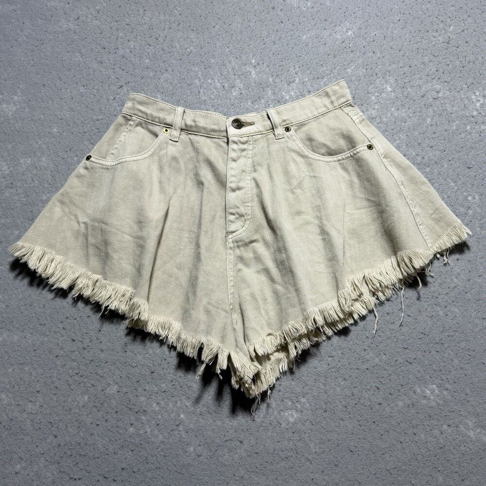 Free People Harlie Cut Off Denim Shorts Women 26 Beige Light Wash Frayed Flared